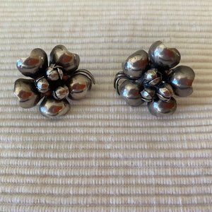 Vintage Handcrafted Silver Screwback Earrings, late 1970's-Flower Design.
